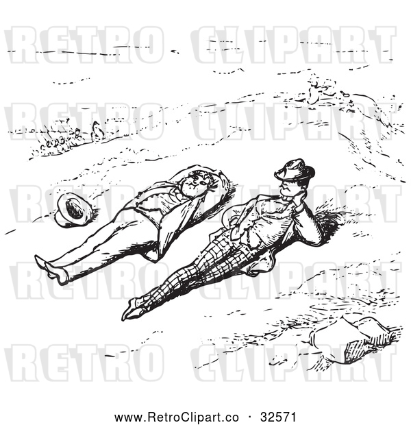 Vector Clip Art of Retro Men Relaxing in Black and White