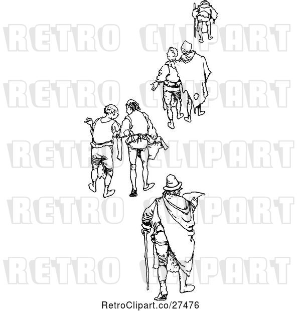 Vector Clip Art of Retro Men Walking