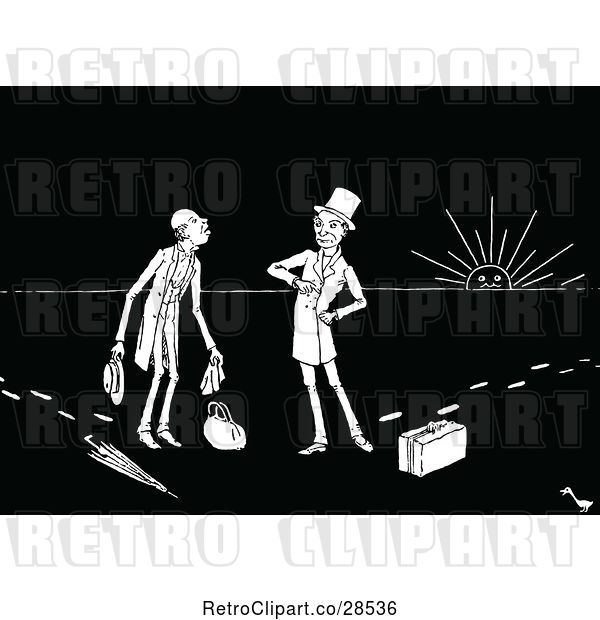Vector Clip Art of Retro Men with Bags on a Journey