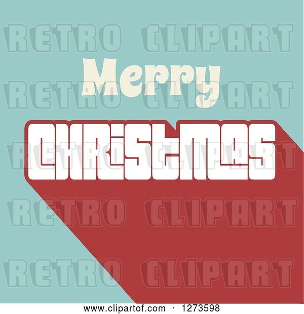 Vector Clip Art of Retro Merry Christmas Greeting over Blue and Red