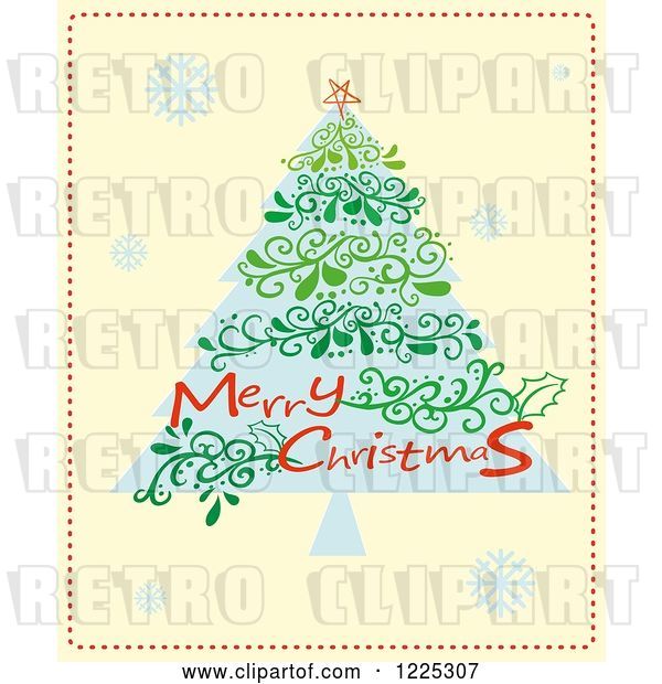 Vector Clip Art of Retro Merry Christmas Greeting with a Tree over Yellow