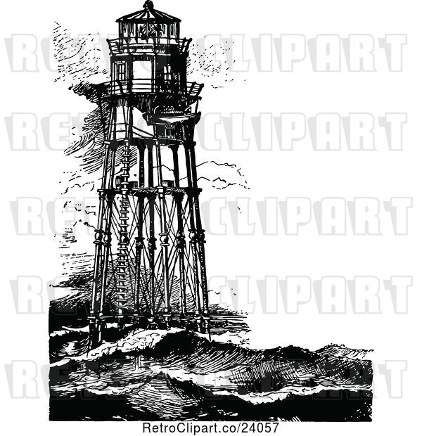 Vector Clip Art of Retro Minots First Lighthouse