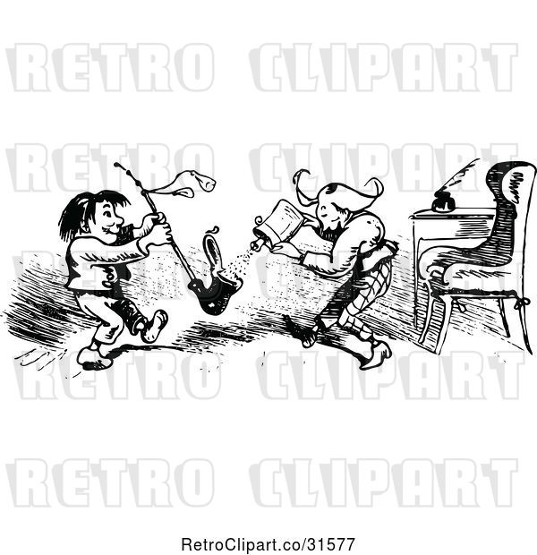 Vector Clip Art of Retro Mischievous Boys Putting Powder in a Pipe