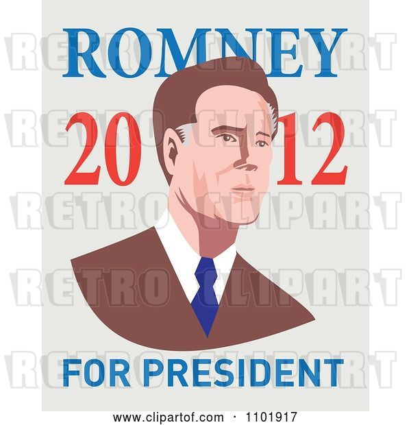 Vector Clip Art of Retro Mitt Romney in Style with 2012 for President Text