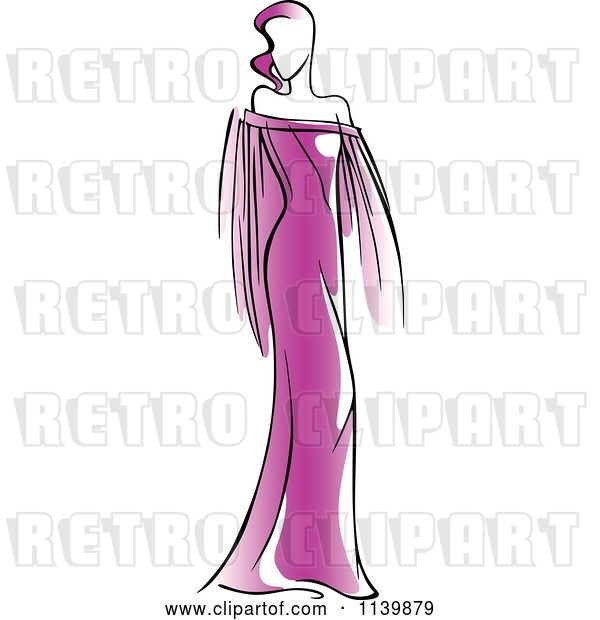 Vector Clip Art of Retro Model in a Purple Dress 1