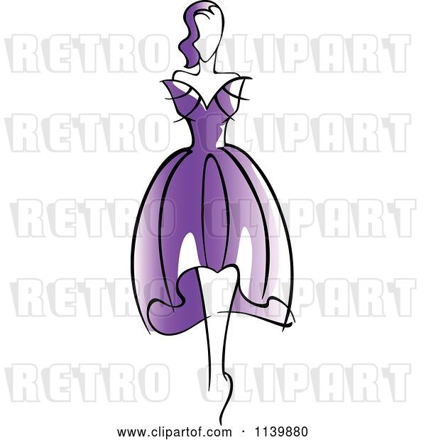 Vector Clip Art of Retro Model in a Purple Dress 2