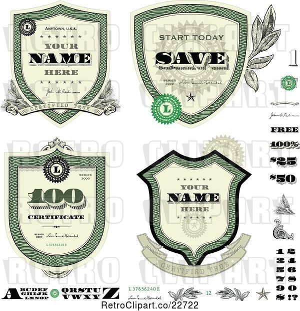 Vector Clip Art of Retro Money Badges and Design Elements
