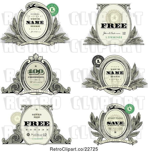 Vector Clip Art of Retro Money Themed Labels with Sample Text