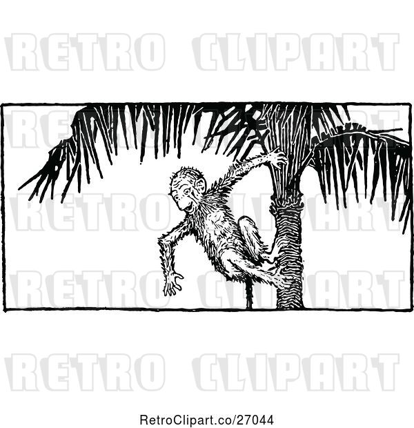 Vector Clip Art of Retro Monkey in a Palm Tree