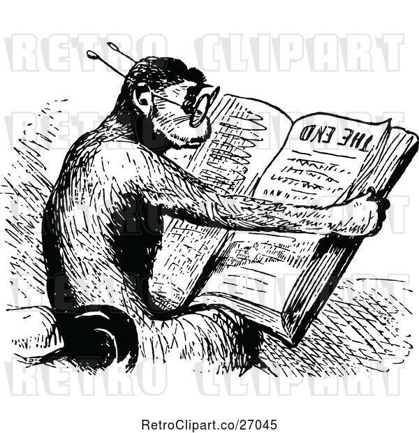 Vector Clip Art of Retro Monkey Reading