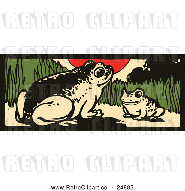 Vector Clip Art of Retro Mother and Baby Frog