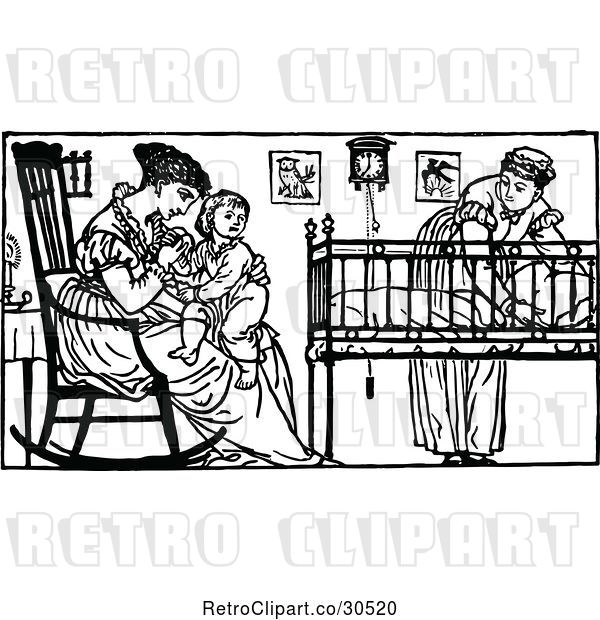 Vector Clip Art of Retro Mother and Nanny with a Baby
