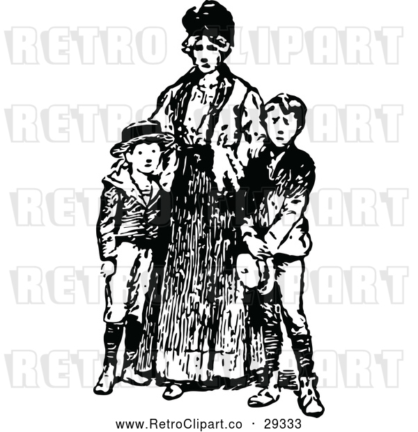 Vector Clip Art of Retro Mother and Sons