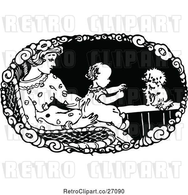 Vector Clip Art of Retro Mother Baby and Dog
