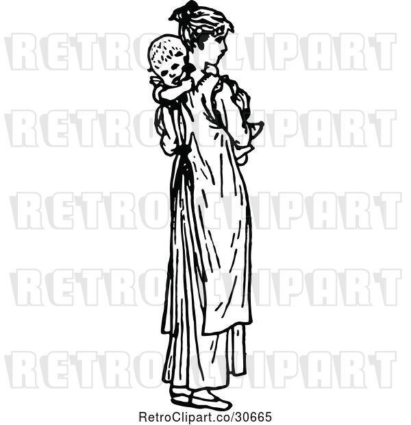 Vector Clip Art of Retro Mother Carrying a Baby