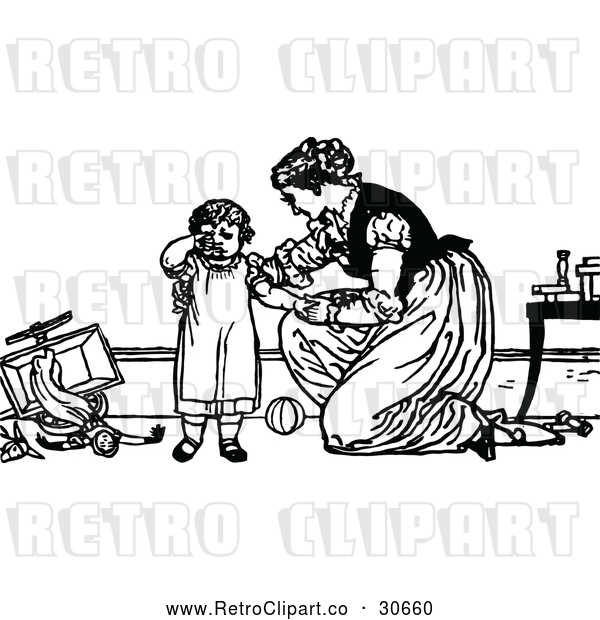Vector Clip Art of Retro Mother Comforting a Fussy Child