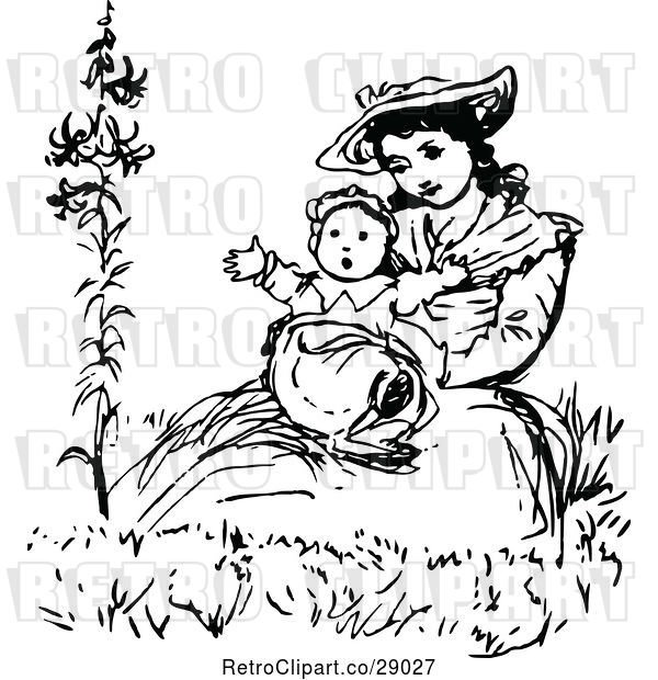 Vector Clip Art of Retro Mother Holding Her Baby