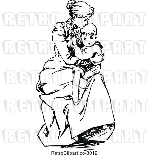 Vector Clip Art of Retro Mother Kissing Her Sons Forehead