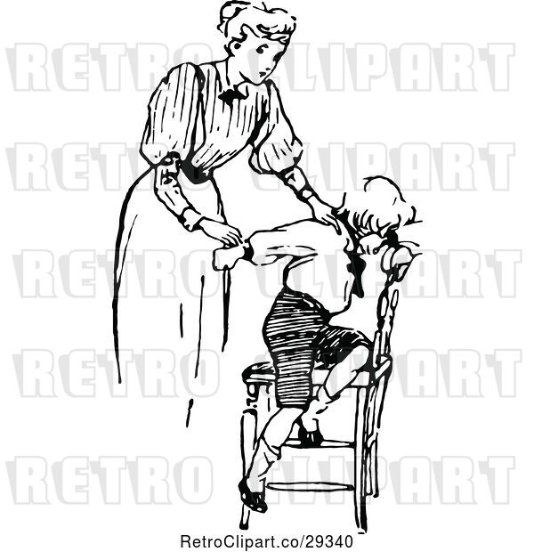 Vector Clip Art of Retro Mother Outting Her Son in Time out