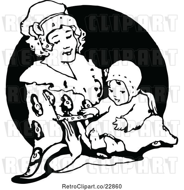 Vector Clip Art of Retro Mother Playing with Her Baby