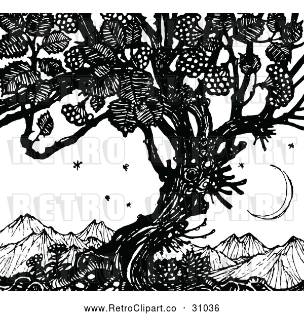 Vector Clip Art of Retro Mountainous Tree with Berries