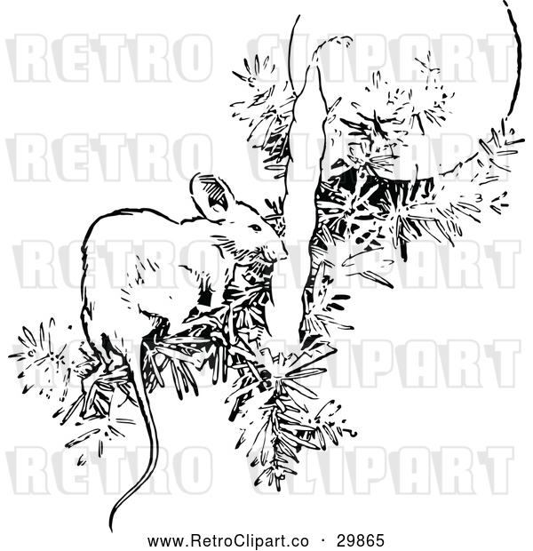 Vector Clip Art of Retro Mouse on a Christmas Tree Branch