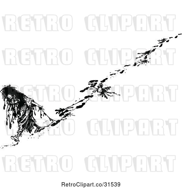 Vector Clip Art of Retro Muddy Boy Leaving Tracks