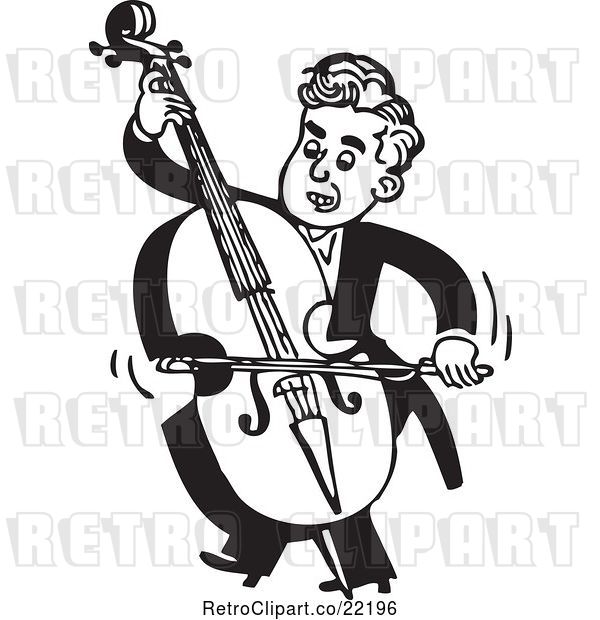 Vector Clip Art of Retro Musician Facing Left and Playing a Bass