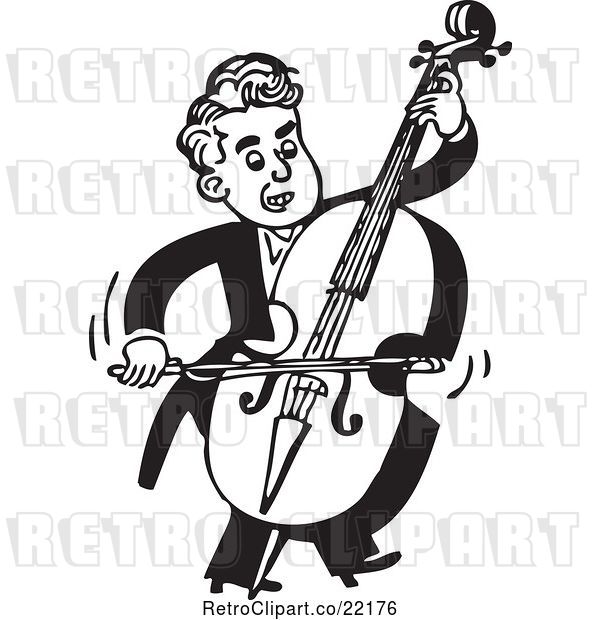 Vector Clip Art of Retro Musician Facing Right and Playing a Bass