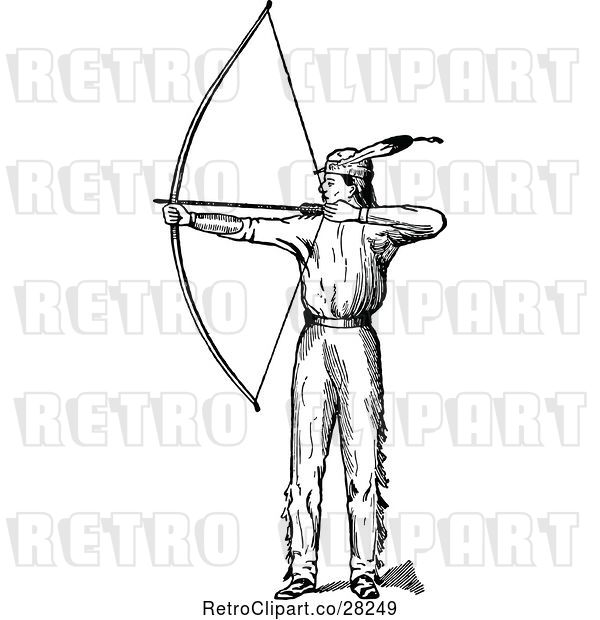 Vector Clip Art of Retro Native American Guy with a Bow