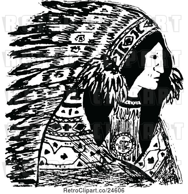 Vector Clip Art of Retro Native American Indian Chief