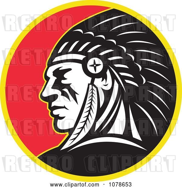Vector Clip Art of Retro Native American Indian Chief Circle Logo