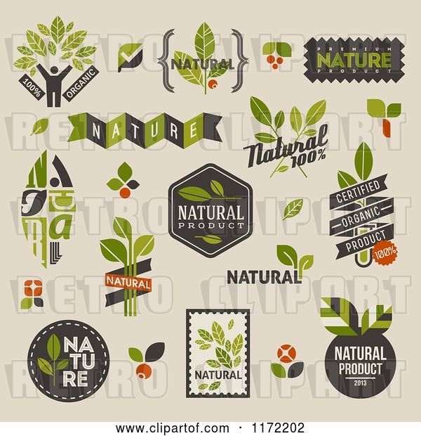 Vector Clip Art of Retro Natural Badges and Labels on Beige