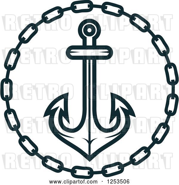 Vector Clip Art of Retro Navy Blue Anchor in a Chain Circle