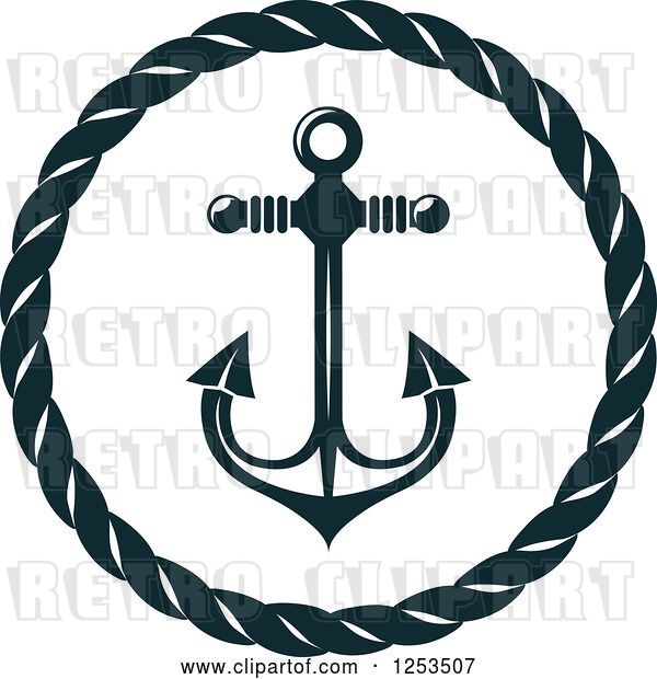 Vector Clip Art of Retro Navy Blue Anchor in a Rope Circle