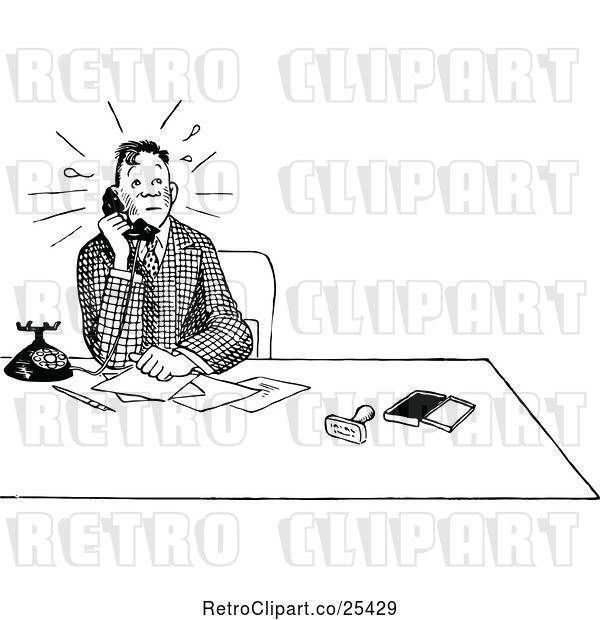 Vector Clip Art of Retro Nervous Guy on a Telephone