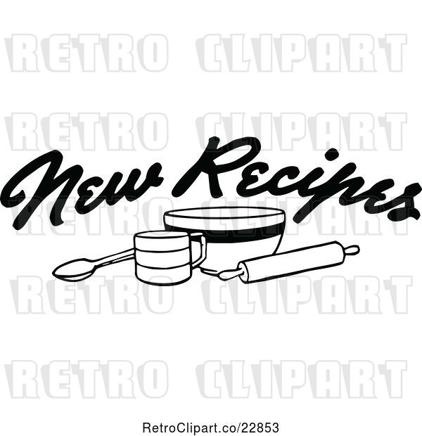 Vector Clip Art of Retro New Recipes Text over Baking Items