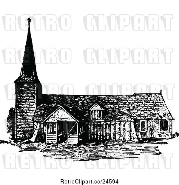 Vector Clip Art of Retro Norman Church in England