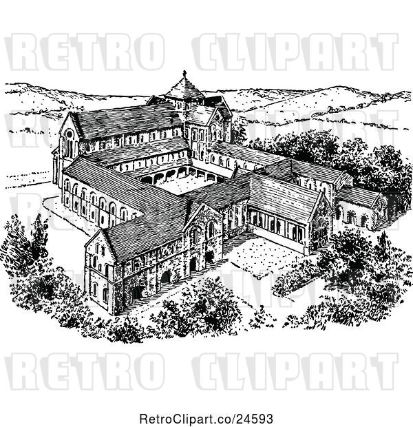 Vector Clip Art of Retro Norman Monastery
