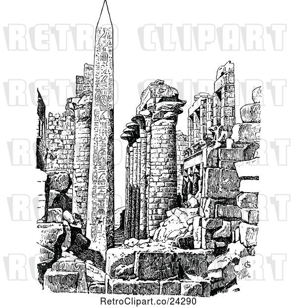 Vector Clip Art of Retro Obelisk and Ruins