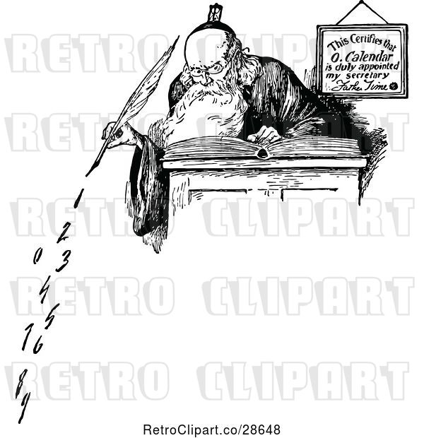 Vector Clip Art of Retro Old Father Time Writing Numbers