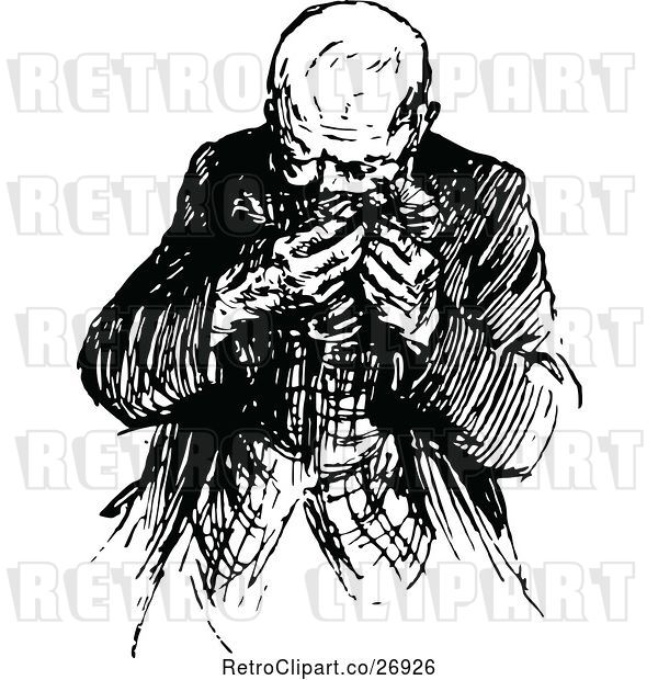 Vector Clip Art of Retro Old Guy Blowing His Nose