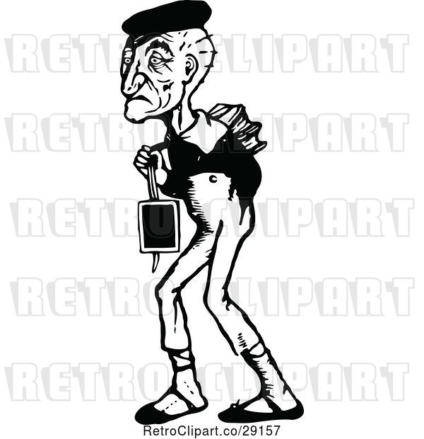 Vector Clip Art of Retro Old Guy Carrying a Sack