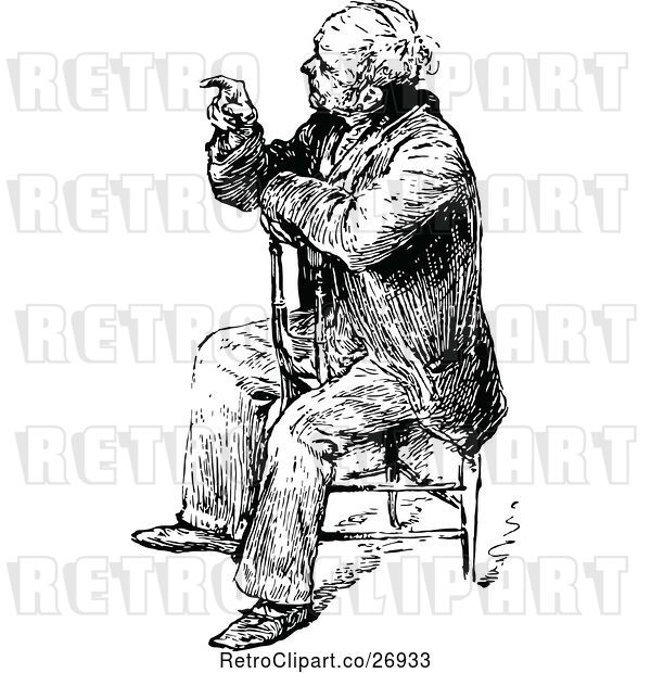 Vector Clip Art of Retro Old Guy Sitting and Pointing