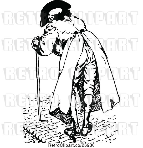 Vector Clip Art of Retro Old Guy with a Cane