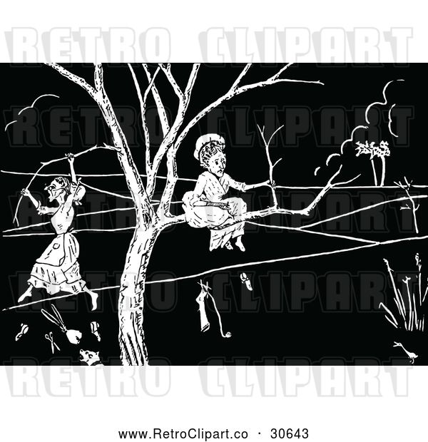 Vector Clip Art of Retro Old Ladies Stuck in a Tree