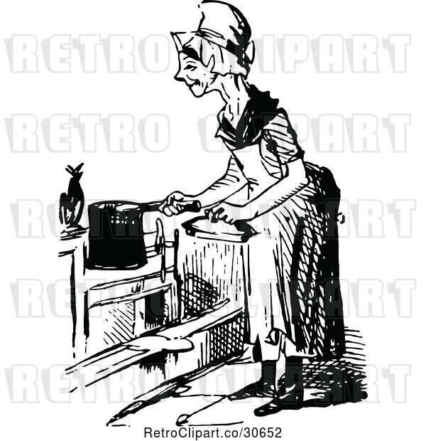Vector Clip Art of Retro Old Lady Cooking