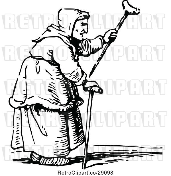 Vector Clip Art of Retro Old Lady Waving a Cane