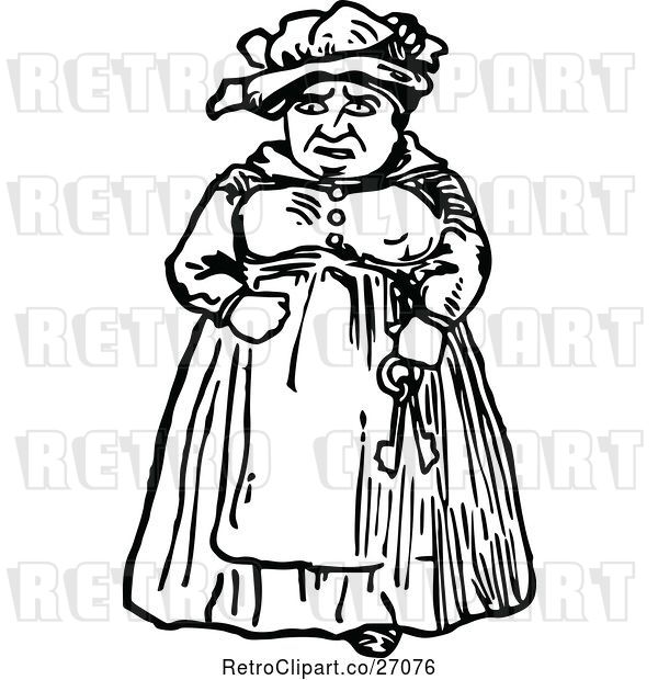 Vector Clip Art of Retro Old Lady with Keys