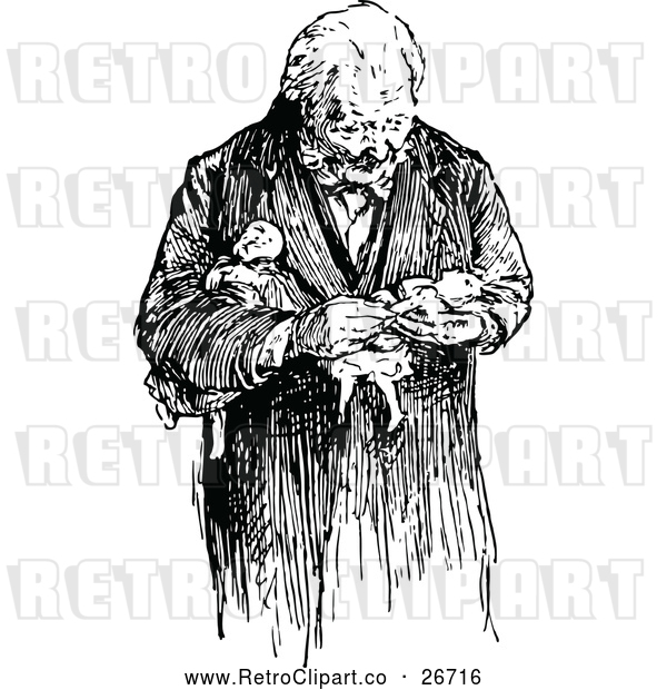 Vector Clip Art of Retro Old Man Carrying Dolls
